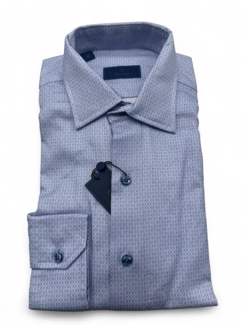 NWT David Donahue patterned blue dress shirt Size M